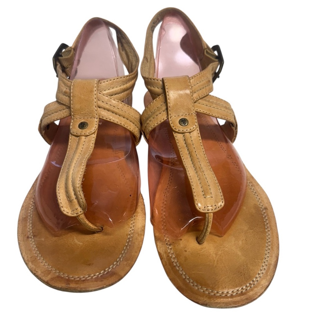Frye Alessia Trapunto Thong Sandals Leather Light Tan/Natural Size 9